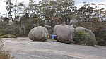 29-Laurie has some fun with the big boulders on top of Bald Rock